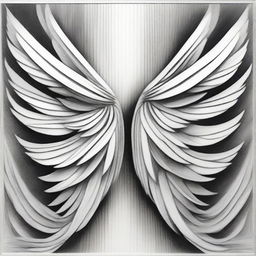 An abstract interpretation of wings in a black and white pencil drawing