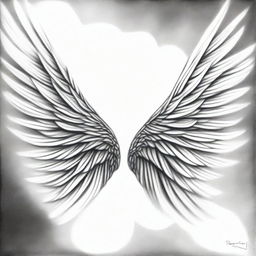 An abstract interpretation of wings in a black and white pencil drawing