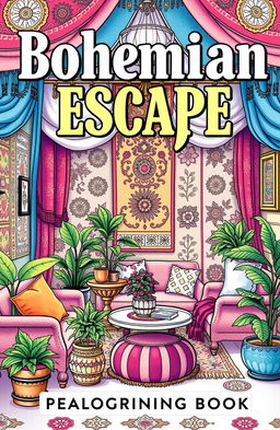 A visually appealing cover for the book titled 'Bohemian Escape: Relaxing Coloring Book'