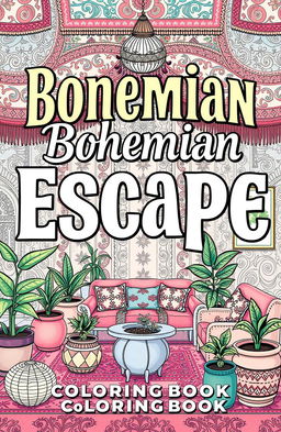 A visually appealing cover for the book titled 'Bohemian Escape: Relaxing Coloring Book'