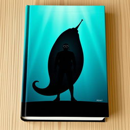 A minimalist book cover design featuring a lone diver in a wetsuit, standing confidently in front of the silhouette of a massive slug, depicting a surreal and captivating contrast