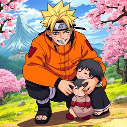 A powerful and determined Naruto Uzumaki, depicted as a caring father figure