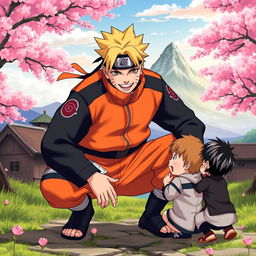 A powerful and determined Naruto Uzumaki, depicted as a caring father figure