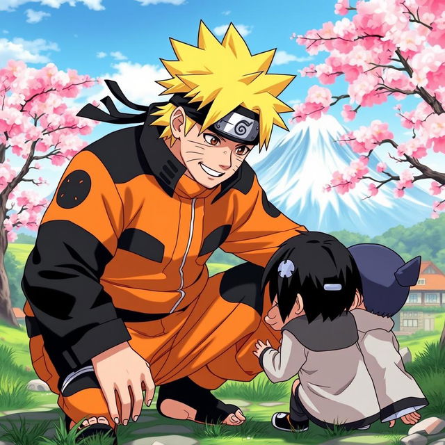 A powerful and determined Naruto Uzumaki, depicted as a caring father figure