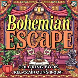 A captivating cover for the book titled 'Bohemian Escape: Relaxing Coloring Book'