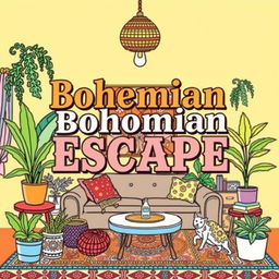 A captivating cover design for the book titled 'Bohemian Escape: Relaxing Coloring Book'