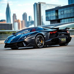 A sleek black Lamborghini captured from a side angle, showcasing its aerodynamic curves and aggressive stance