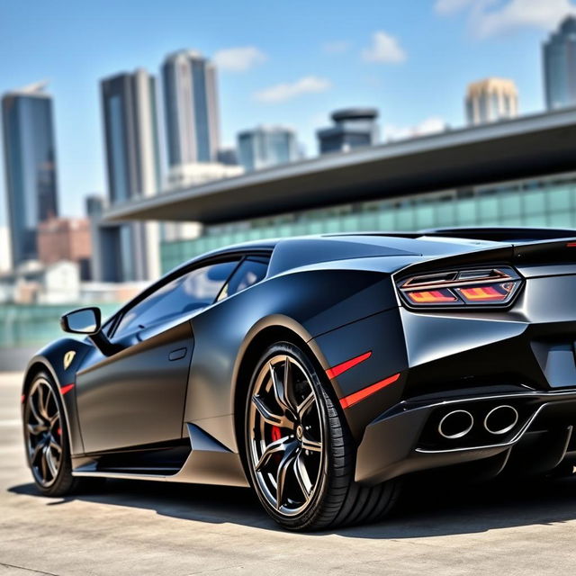 A sleek black Lamborghini captured from a side angle, showcasing its aerodynamic curves and aggressive stance