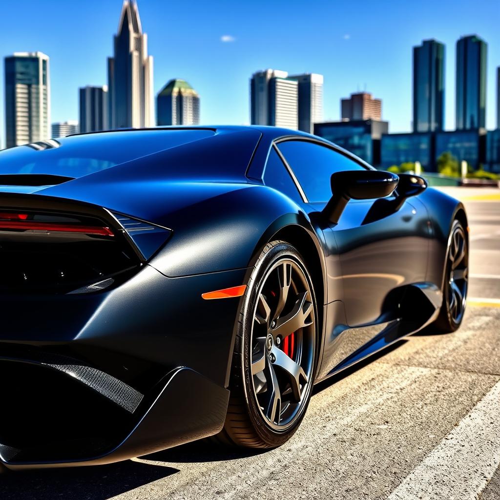 A sleek black Lamborghini captured from a side angle, showcasing its aerodynamic curves and aggressive stance