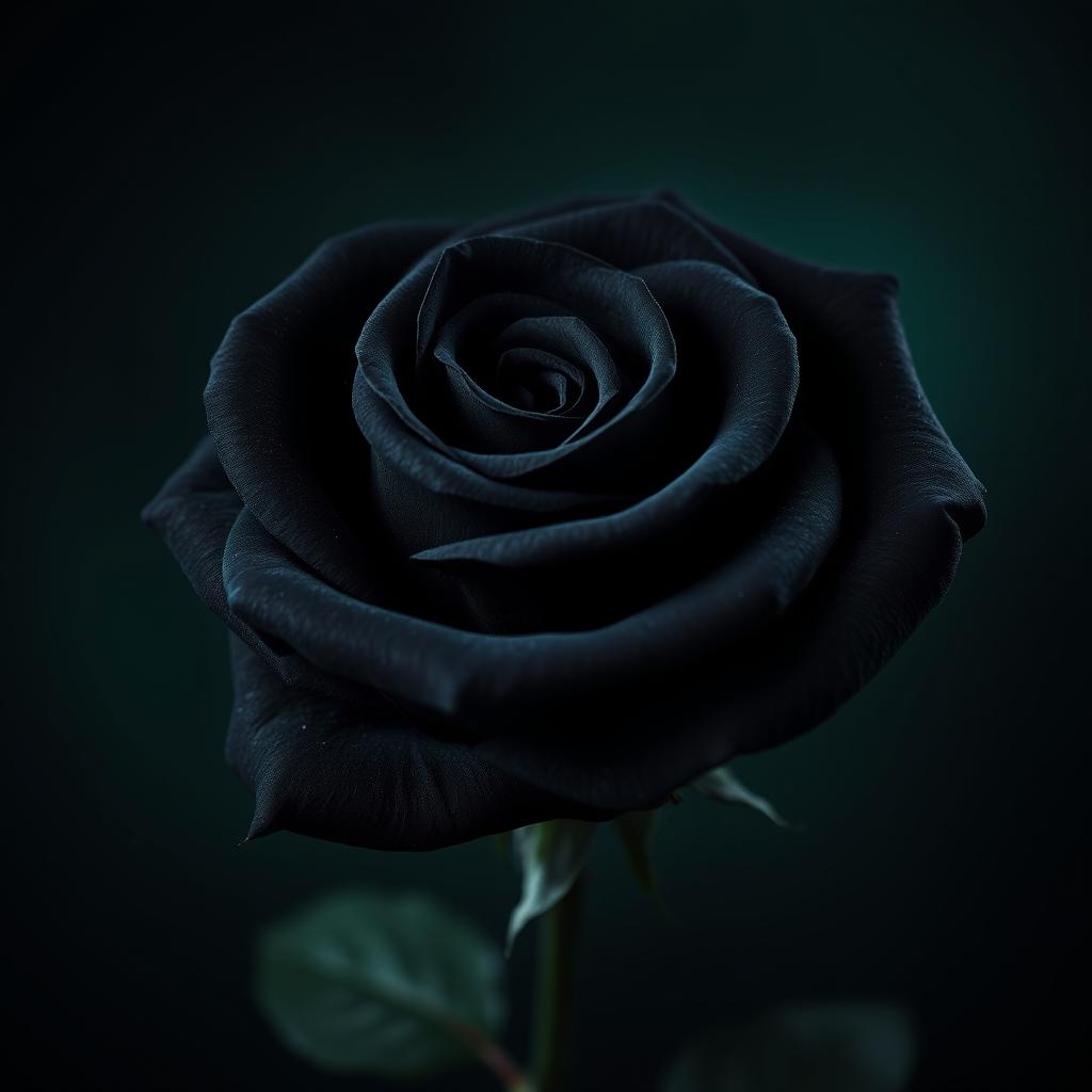 A stunning black rose, elegantly displayed in full bloom, showcasing its velvety petals that shimmer with a subtle sheen