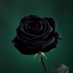 A stunning black rose, elegantly displayed in full bloom, showcasing its velvety petals that shimmer with a subtle sheen
