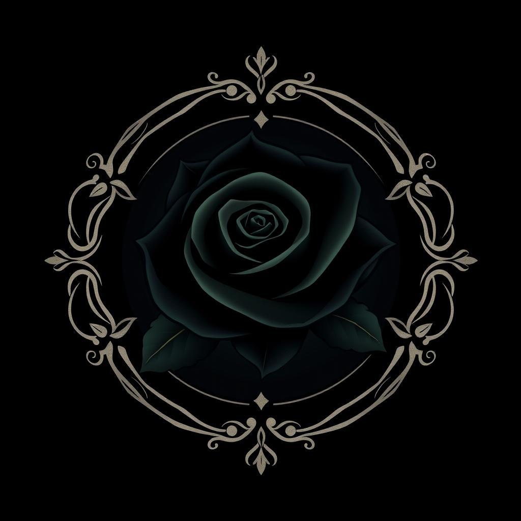 A striking logo featuring a black rose, elegantly designed with intricate details