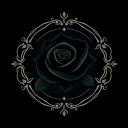 A striking logo featuring a black rose, elegantly designed with intricate details