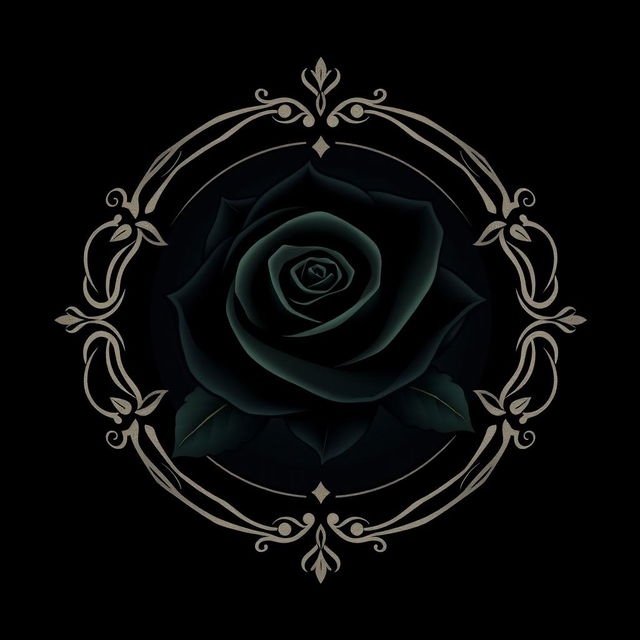 A striking logo featuring a black rose, elegantly designed with intricate details