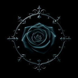 A striking logo featuring a black rose, elegantly designed with intricate details