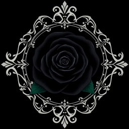 A striking logo featuring a black rose, elegantly designed with intricate details