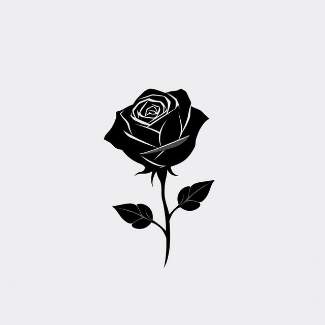 A simple yet haunting logo featuring a black rose with an elegant stem