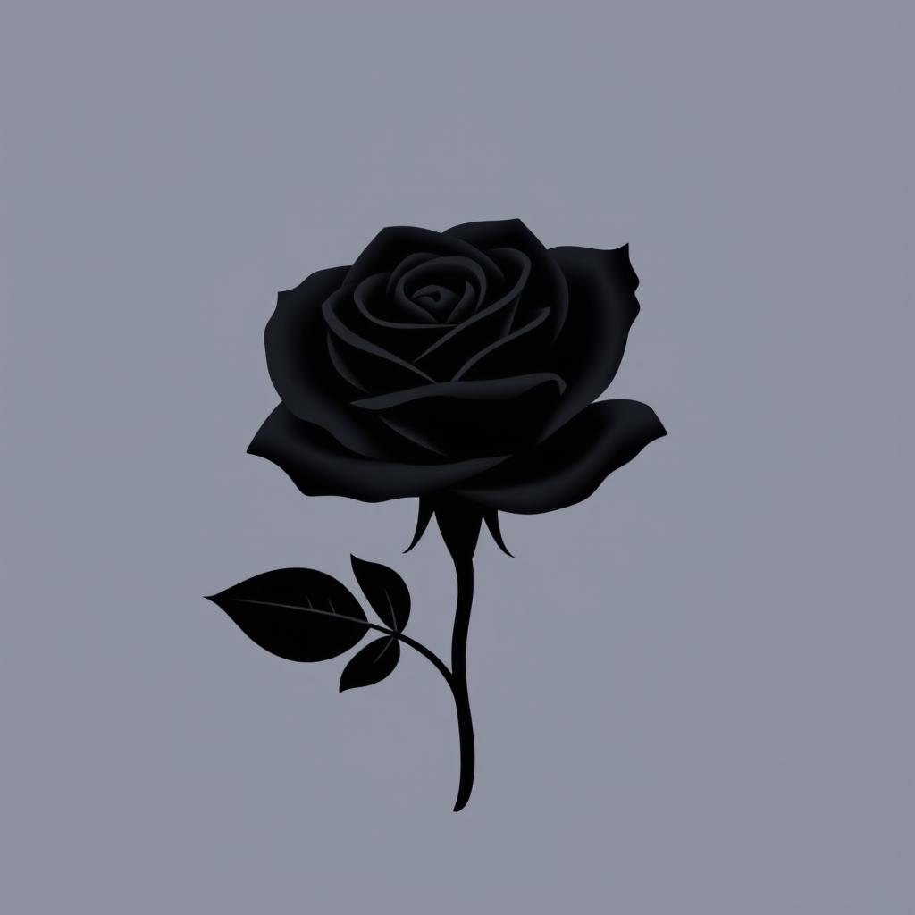 A simple yet haunting logo featuring a black rose with an elegant stem