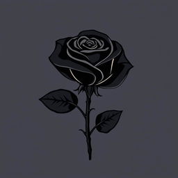 A minimalist logo design featuring a black rose with detailed leaves and thorny stems