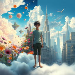 A surreal scene depicting a dream world blending with reality