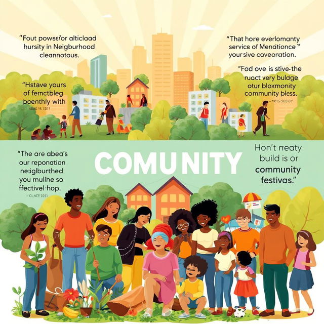 A vibrant and inspiring poster illustrating the role of community actions in the development of society