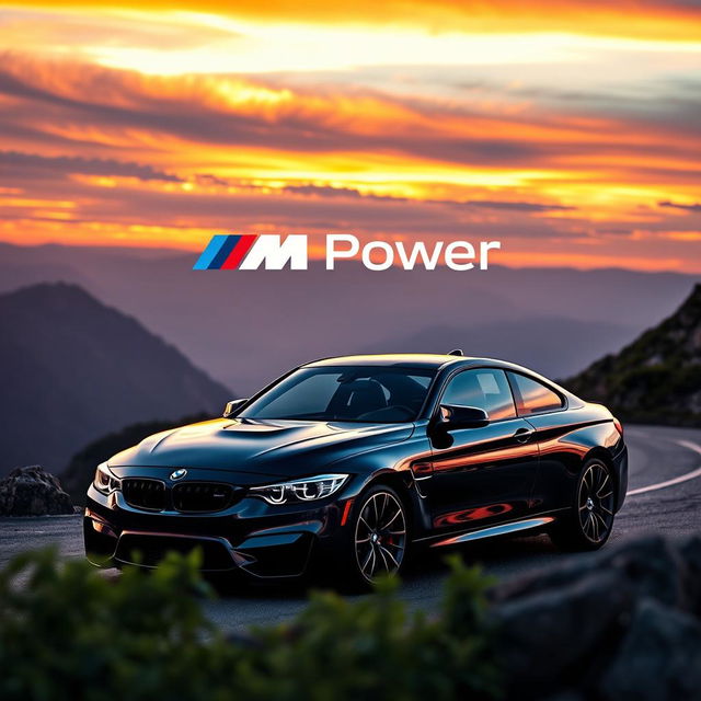 A captivating background centered around BMW and M Power, featuring a sleek BMW M4 coupe in a striking metallic black finish