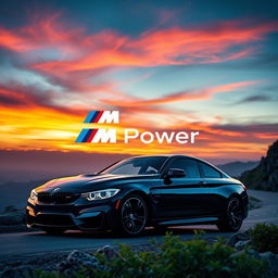 A captivating background centered around BMW and M Power, featuring a sleek BMW M4 coupe in a striking metallic black finish
