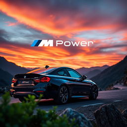 A captivating background centered around BMW and M Power, featuring a sleek BMW M4 coupe in a striking metallic black finish