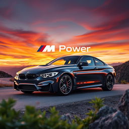 A captivating background centered around BMW and M Power, featuring a sleek BMW M4 coupe in a striking metallic black finish