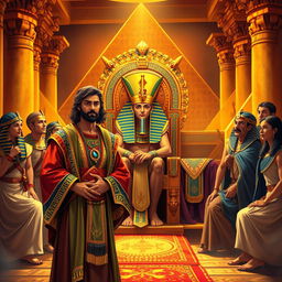 A dramatic interpretation of the story of Joseph, featuring a richly decorated ancient Egyptian setting