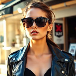 A stylish person wearing sleek sunglasses, showcasing a confident pose