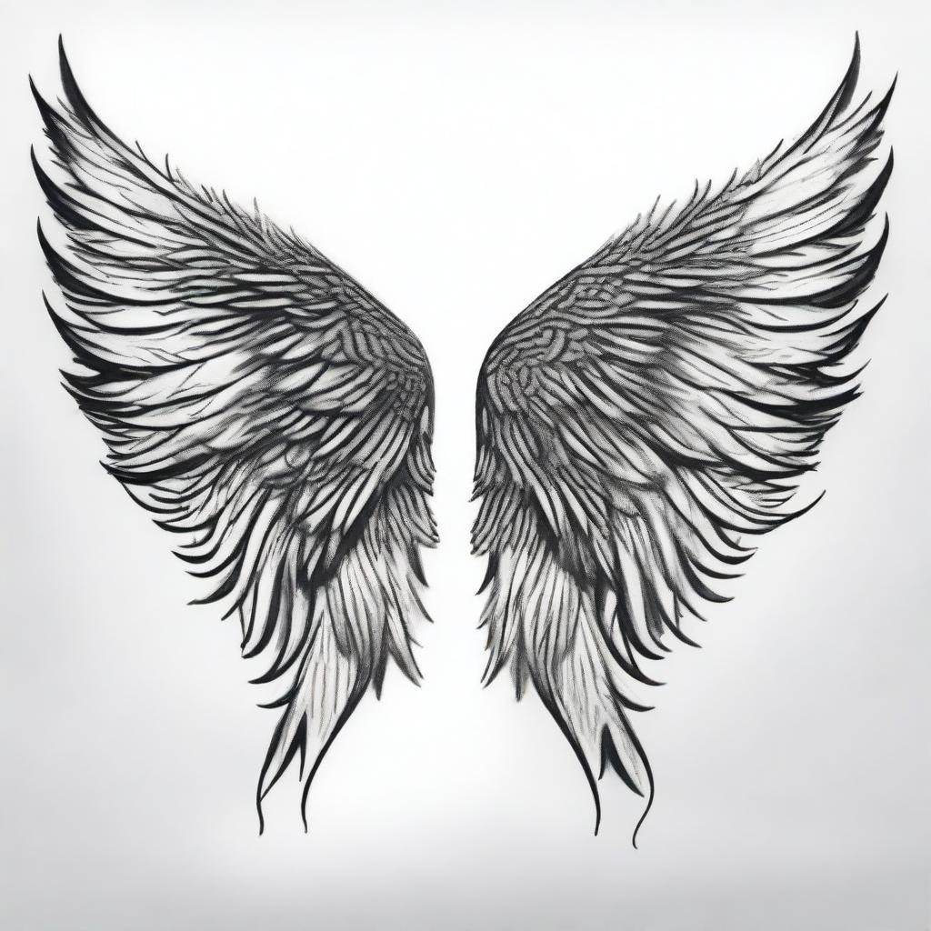 A different black and white sharpie drawing of wings, presenting an alternate interpretation