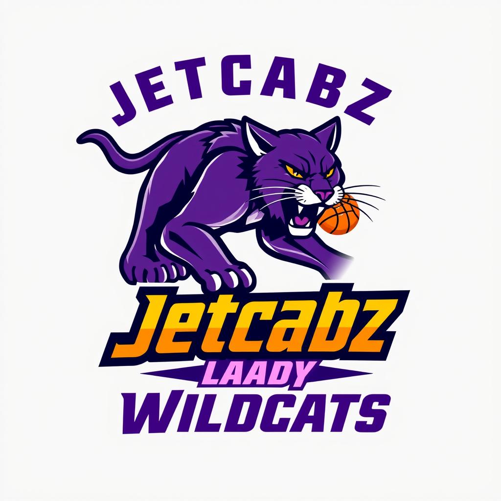 A bold and dynamic logo design for a basketball team named 'Jetcabz Lady Wildcats'