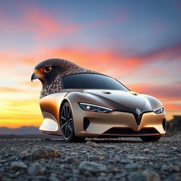 A car inspired by a peregrine falcon, featuring sleek aerodynamic lines and feather-like textures