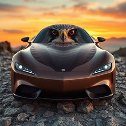 A car inspired by a peregrine falcon, featuring sleek aerodynamic lines and feather-like textures