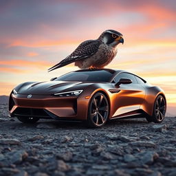 A car inspired by a peregrine falcon, featuring sleek aerodynamic lines and feather-like textures