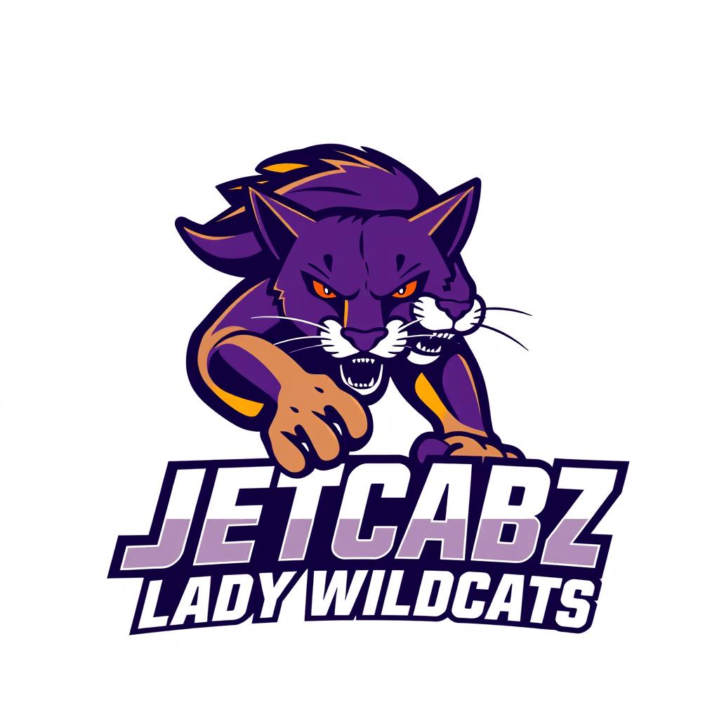 A dynamic and powerful logo design for a basketball team named 'Jetcabz Lady Wildcats'