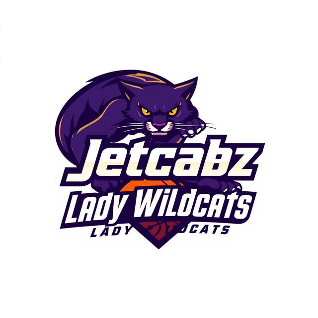 A dynamic and powerful logo design for a basketball team named 'Jetcabz Lady Wildcats'