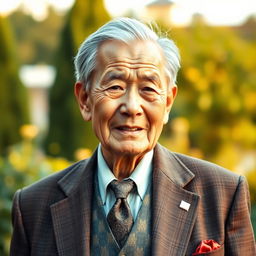 A sympathetic portrayal of an elderly man, the grandfather of a young adult, dressed in traditional attire reminiscent of their shared cultural background