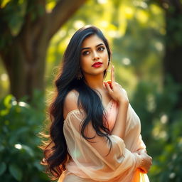 A stunning artistic interpretation of a beautiful woman reminiscent of Nayanthara, posed gracefully in an elegant, natural setting