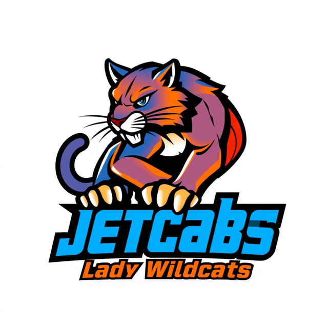 A striking and energetic logo design for a basketball team called 'Jetcabz Lady Wildcats'