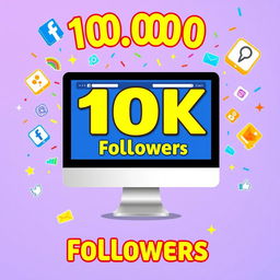 A vibrant and eye-catching graphic showcasing a Facebook page with 10,000 followers