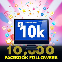 A vibrant and eye-catching graphic showcasing a Facebook page with 10,000 followers