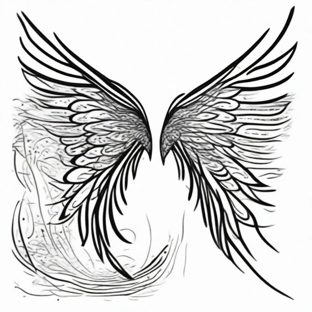 A fresh interpretation of wings in a black and white sharpie drawing