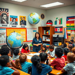 A vibrant and inspiring classroom scene that embodies themes of patriotism, nationalism, and human rights