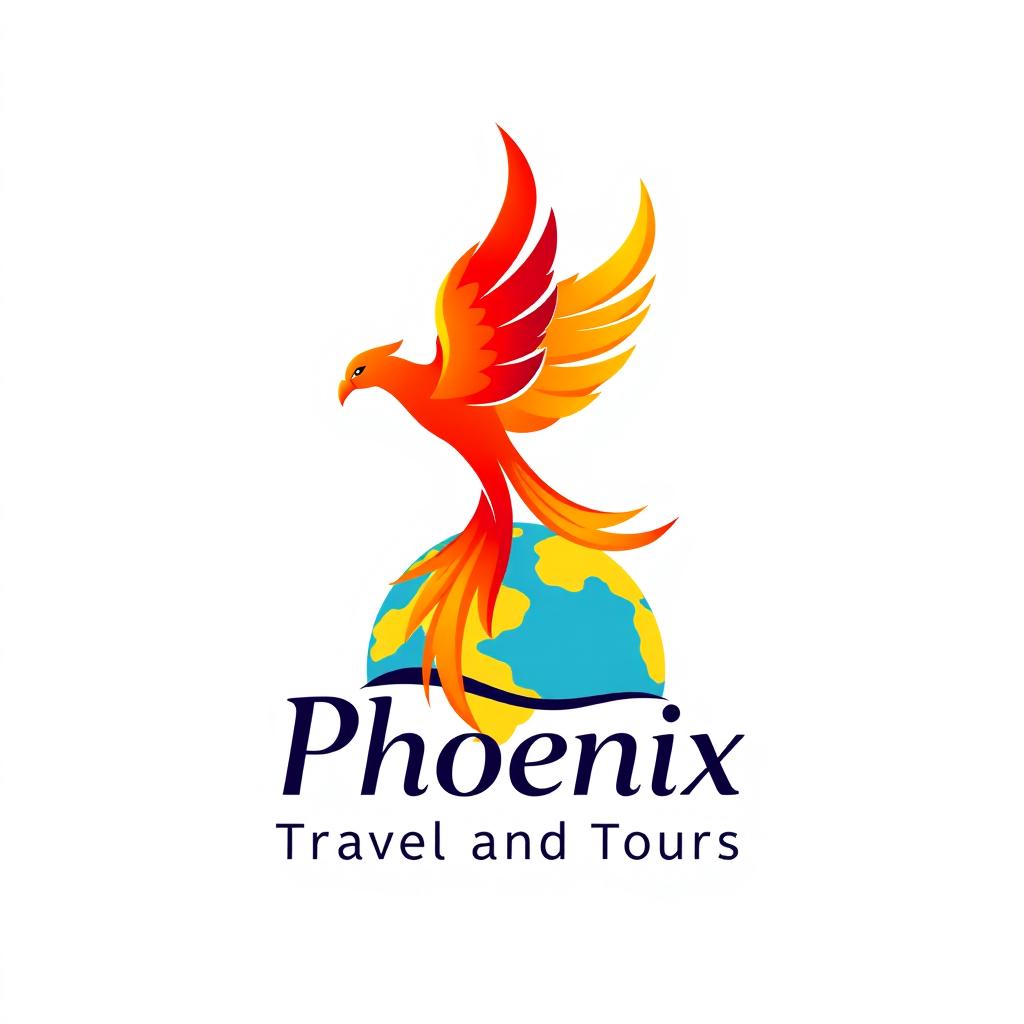 A vibrant and inviting logo design for a travel agency named 'Phoenix Travel and Tours'