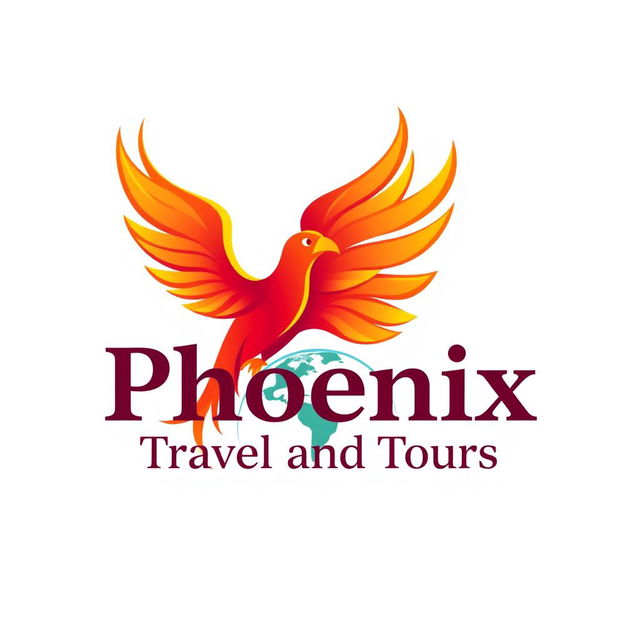 A vibrant and inviting logo design for a travel agency named 'Phoenix Travel and Tours'