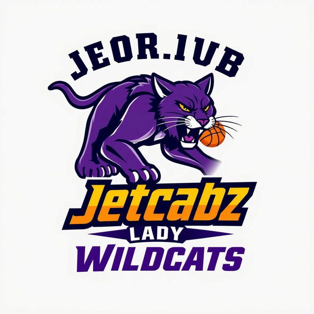 A vibrant and energetic basketball team logo featuring a fierce wildcat in a dynamic pose, claws bared, and a basketball in its mouth