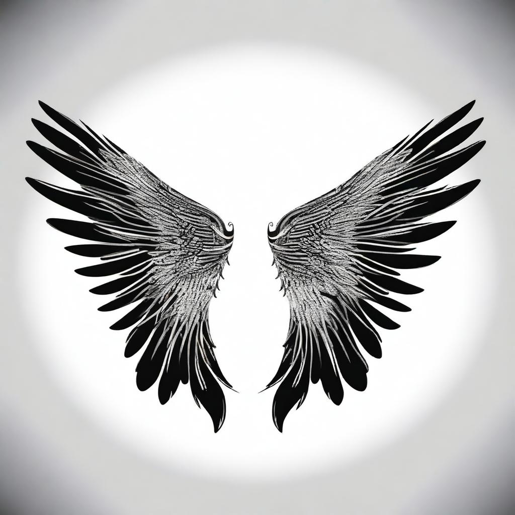 This is a black and white illustration of a pair of wings