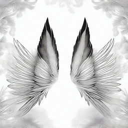 This is a black and white illustration of a pair of wings